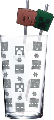 MINECRAFT - Pack Verre XXL Premium 485ml + 2 Pailles en Métal