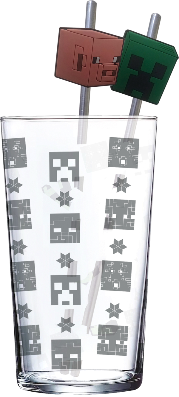 MINECRAFT - Pack Verre XXL Premium 485ml + 2 Pailles en Métal