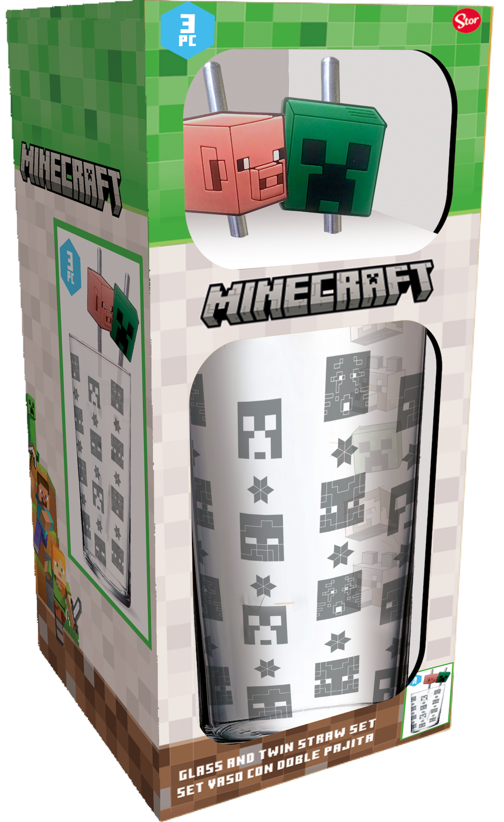 MINECRAFT - Pack Verre XXL Premium 485ml + 2 Pailles en Métal