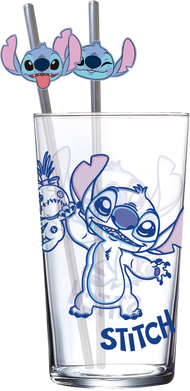 STITCH - Pack Verre XXL Premium 480ml + 2 Pailles en Métal