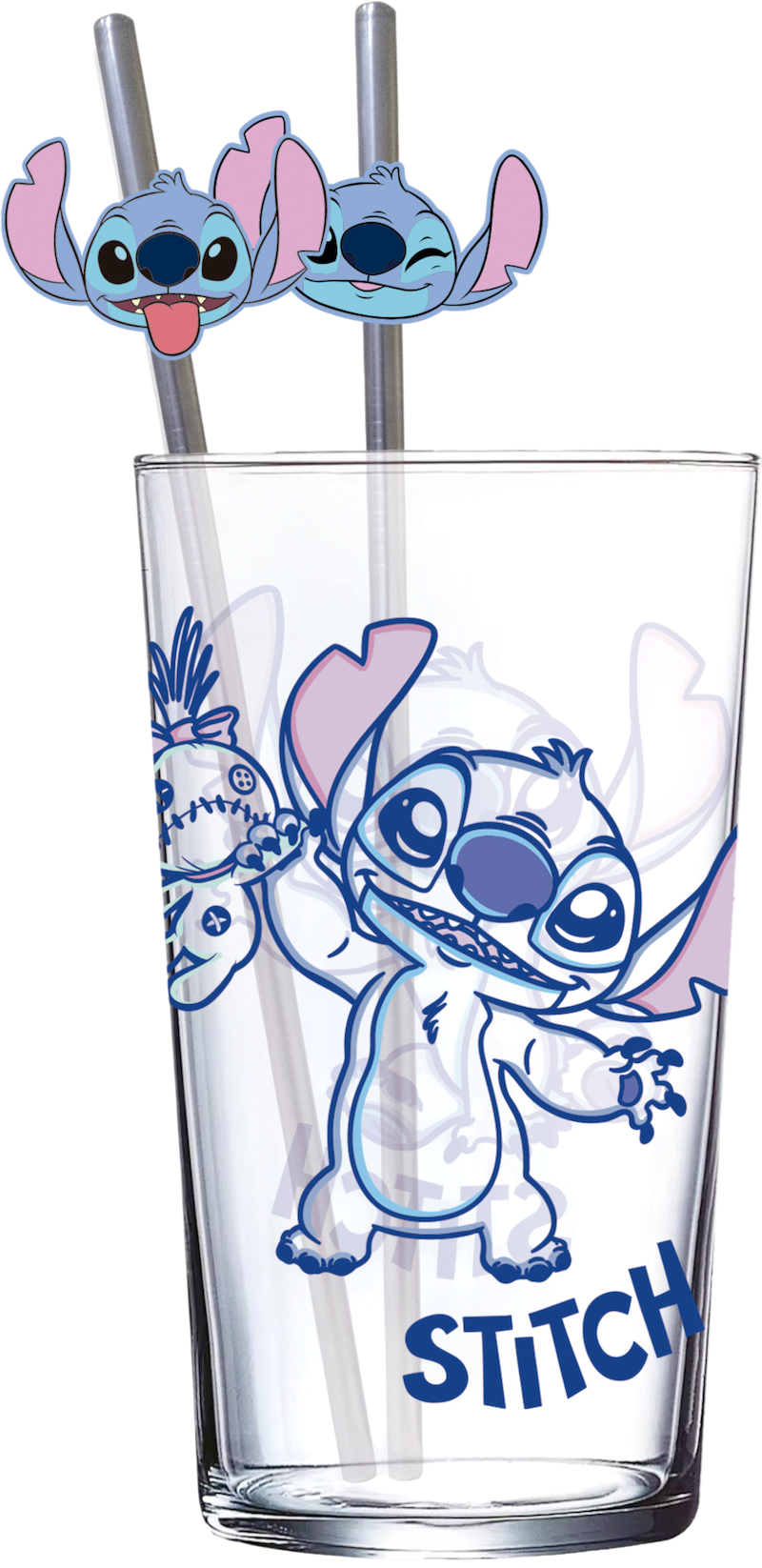 STITCH - Pack Verre XXL Premium 480ml + 2 Pailles en Métal