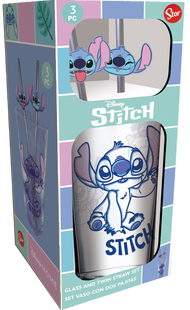 STITCH - Pack Verre XXL Premium 480ml + 2 Pailles en Métal