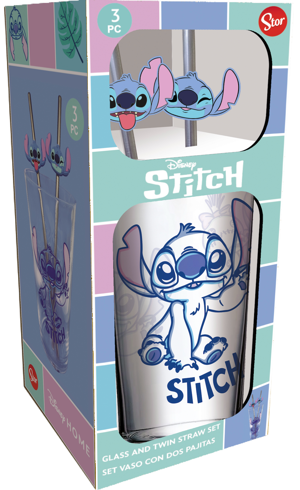 STITCH - Pack Verre XXL Premium 480ml + 2 Pailles en Métal