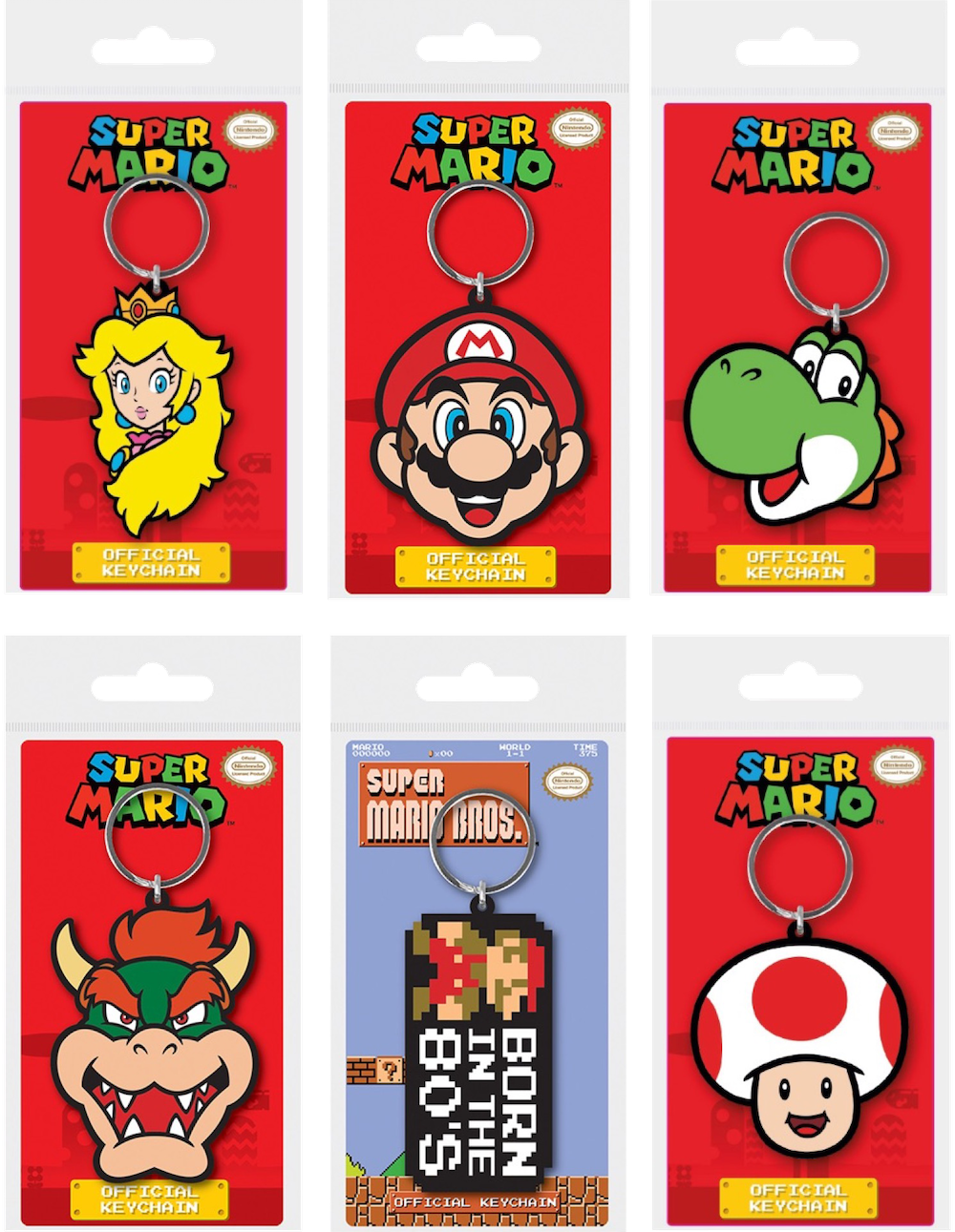 SUPER MARIO - Set de 12 Porte-clés en Caoutchou - 6 Assortiments