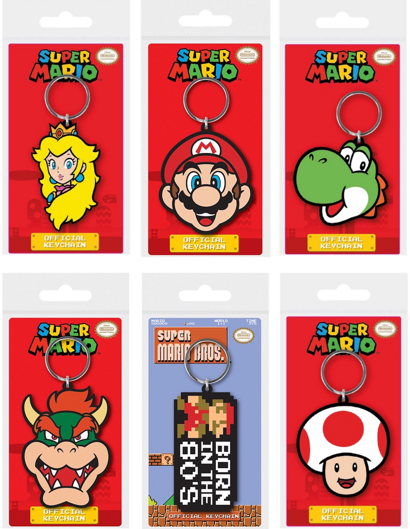 SUPER MARIO - Set de 12 Porte-clés en Caoutchou - 6 Assortiments