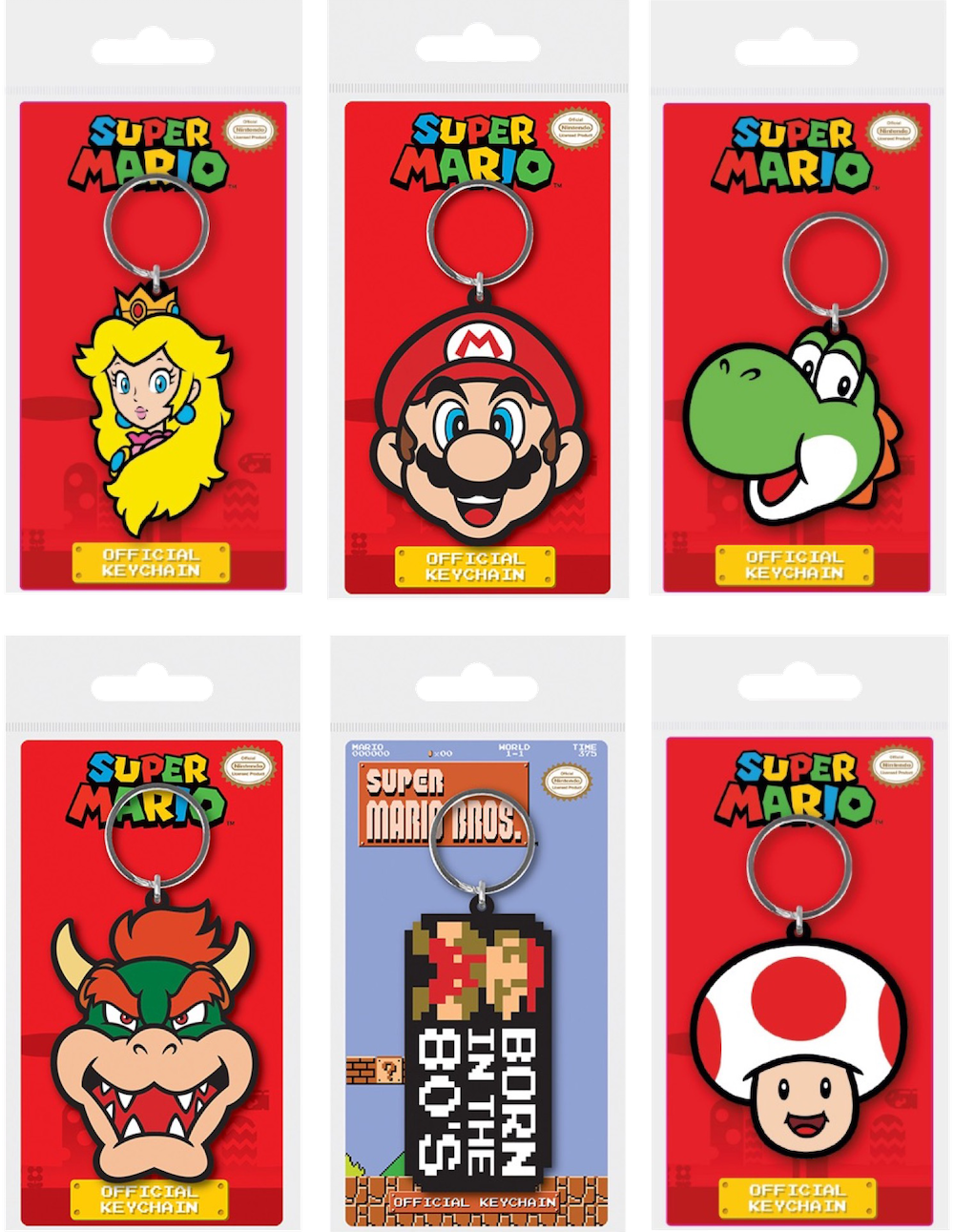 SUPER MARIO - Set de 12 Porte-clés en Caoutchou - 6 Assortiments