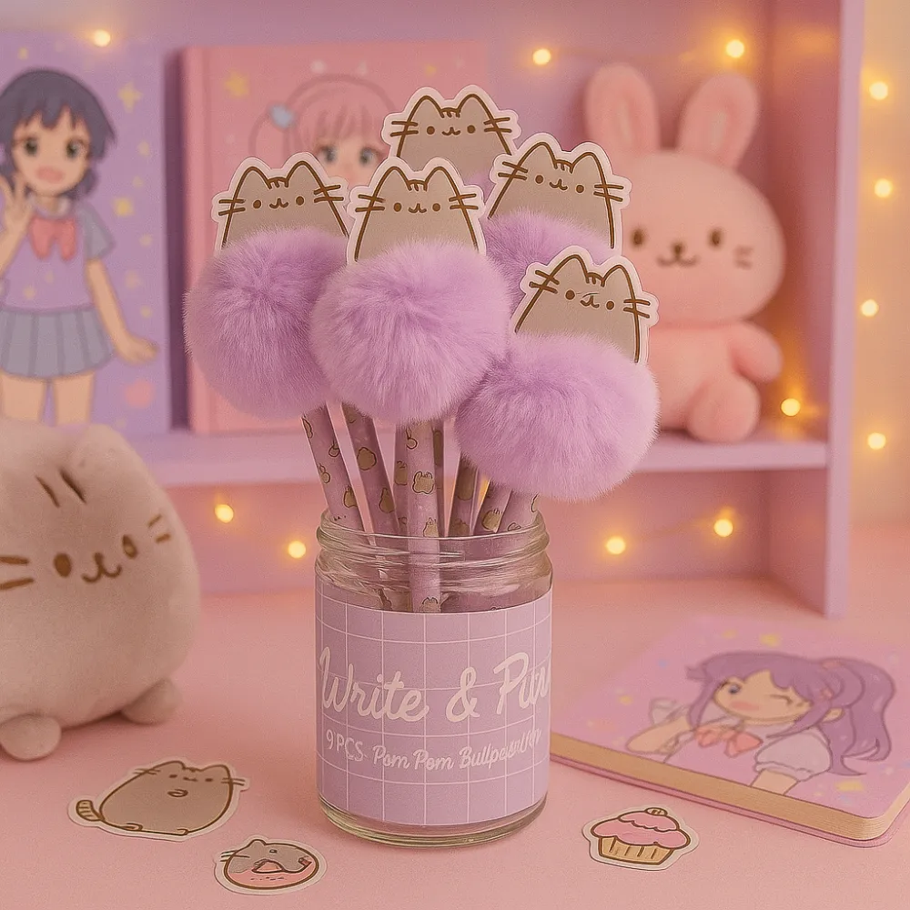 PUSHEEN - Boite de 10 Stylos-Bille Pompom
