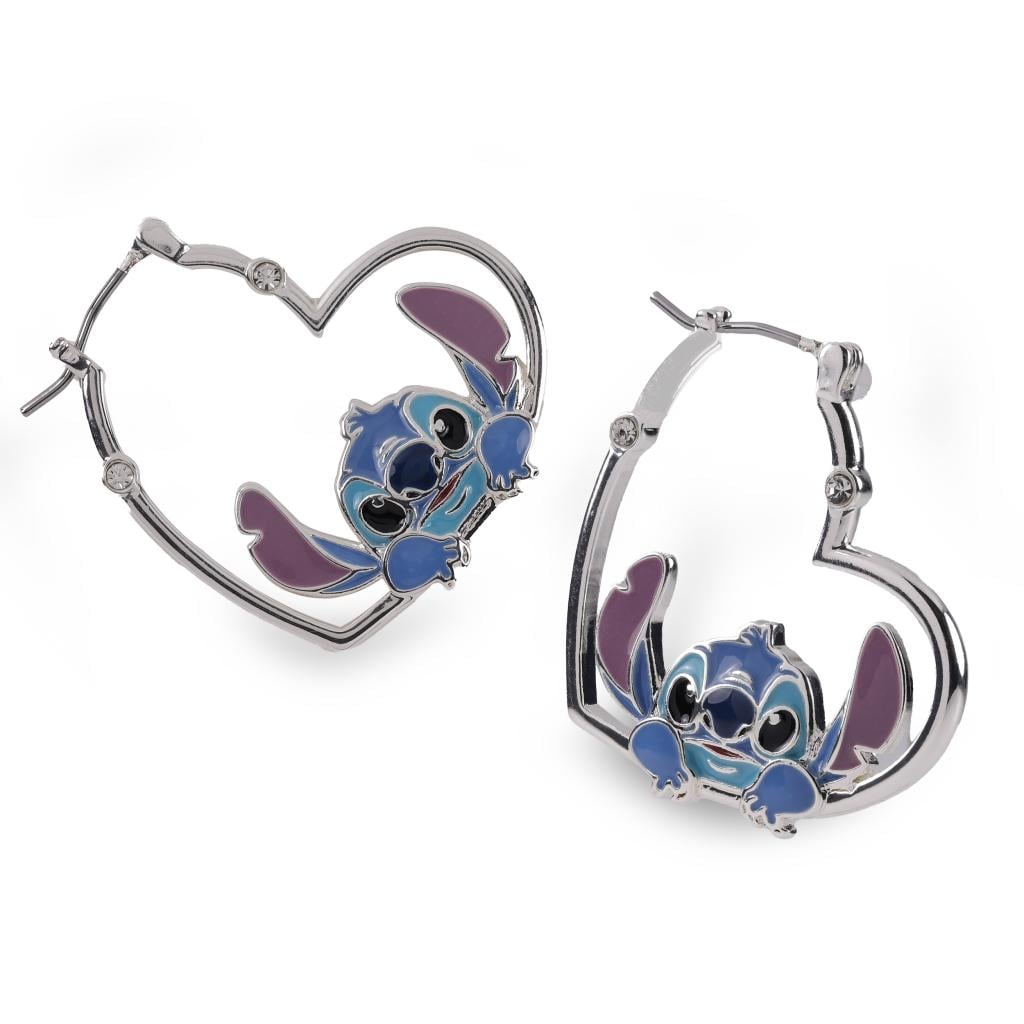 STITCH - 1 Paire d'Anneaux d'Oreilles en forme de Coeur Argenté