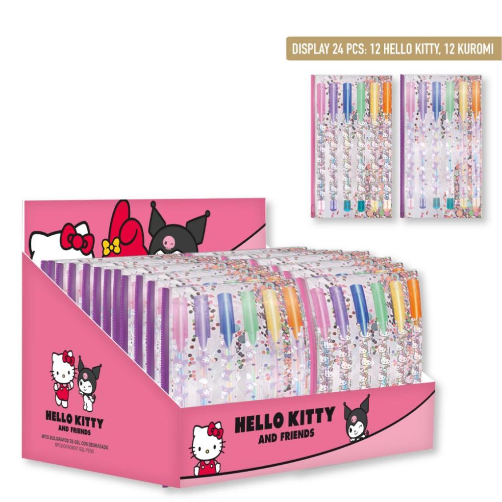 HELLO KITTY & KUROMI - Display de 24 Packs de 6 Stylos Gel Multi-color