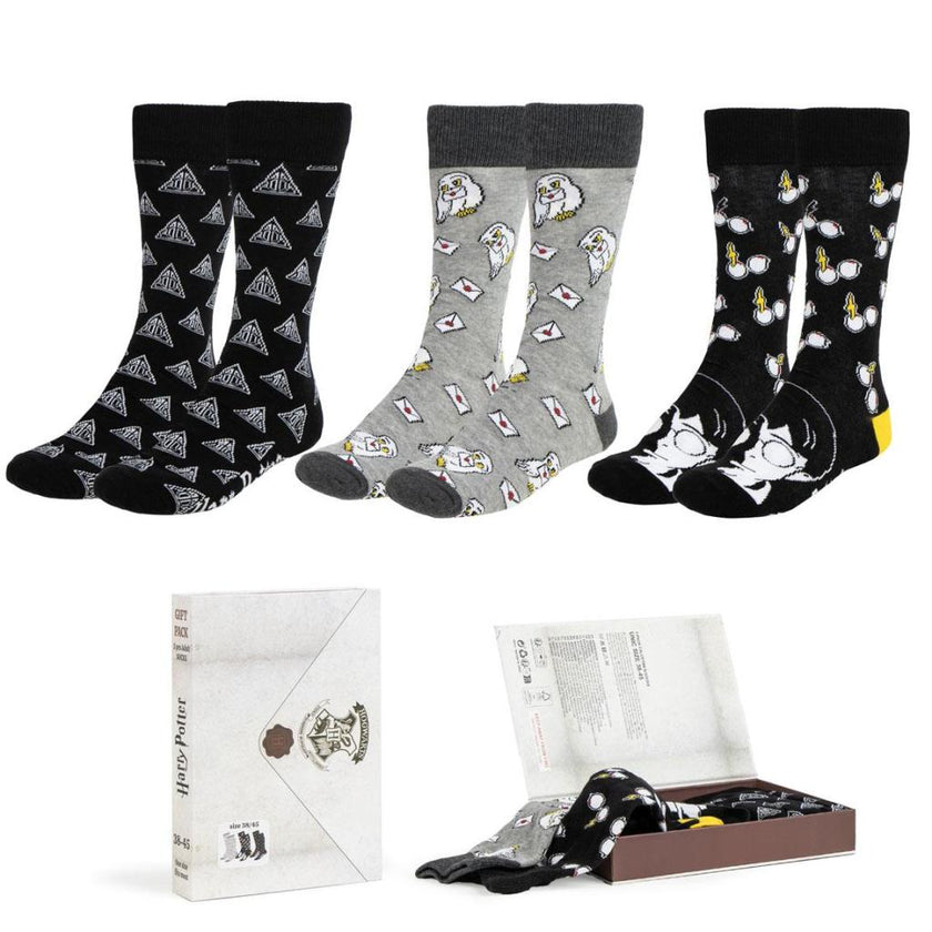 HARRY POTTER - Pack de 3 Paires de Chaussettes (Taille 38-45)