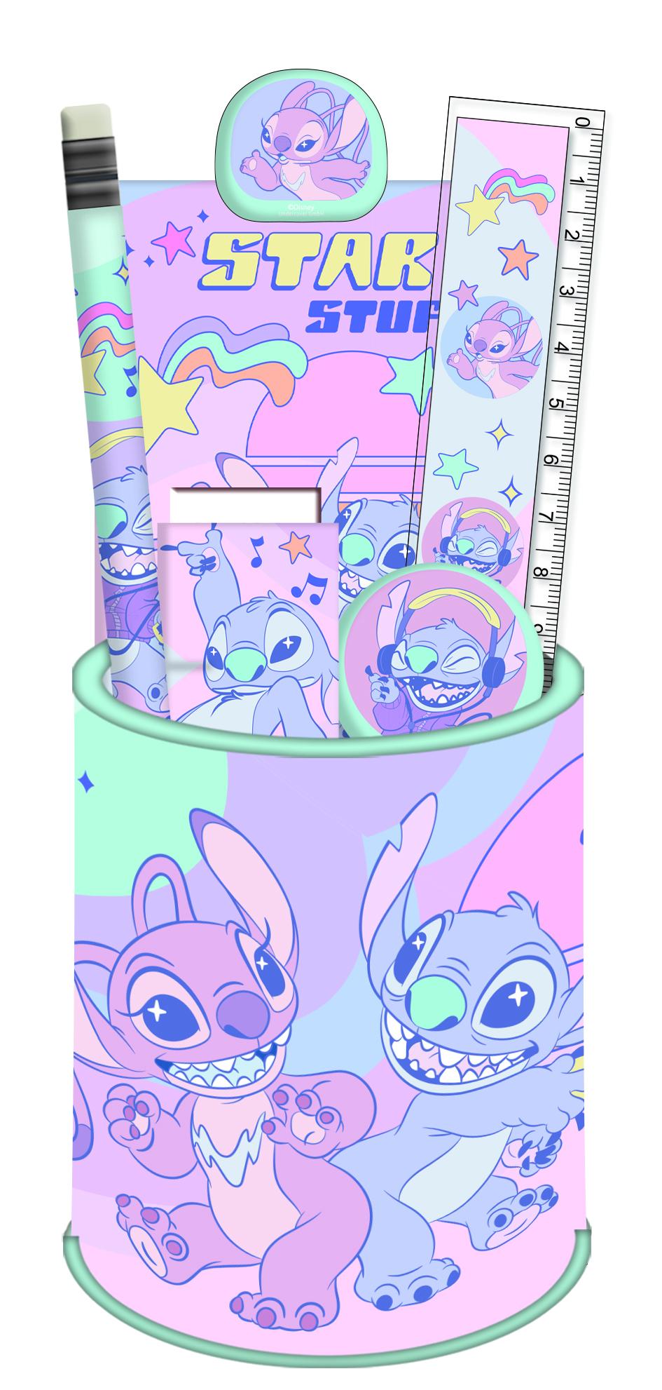 STITCH & ANGEL - Set de Papeterie + Pot à Crayon - 7pc.