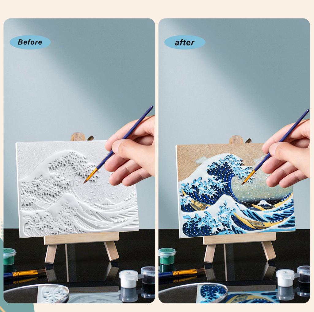 Peinture 3D en résine DIY - Grande Vague de Kanagawa - 13.5x10cm