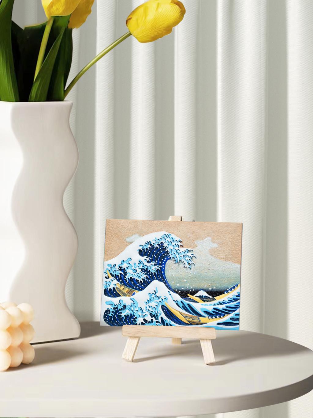 Peinture 3D en résine DIY - Grande Vague de Kanagawa - 13.5x10cm