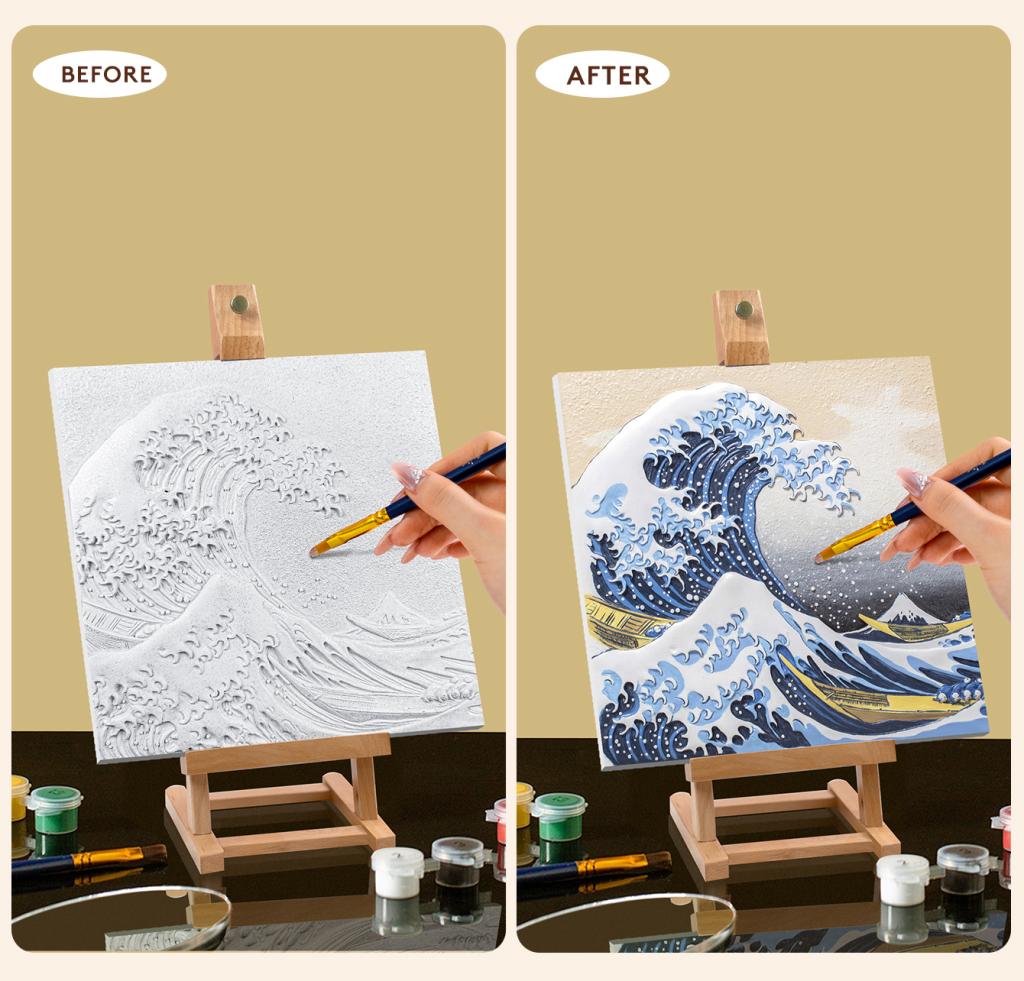 Peinture 3D en résine DIY - Grande vague Kanagawa - 34x34cm