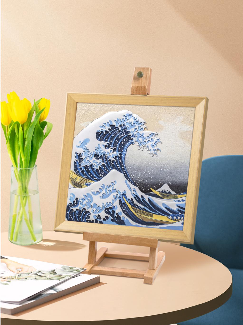 Peinture 3D en résine DIY - Grande vague Kanagawa - 34x34cm