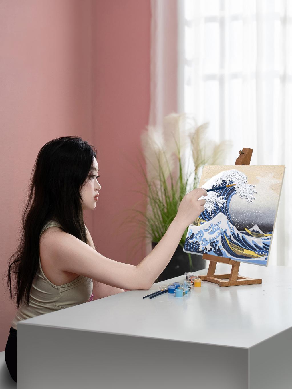 Peinture 3D en résine DIY - Grande vague Kanagawa - 34x34cm