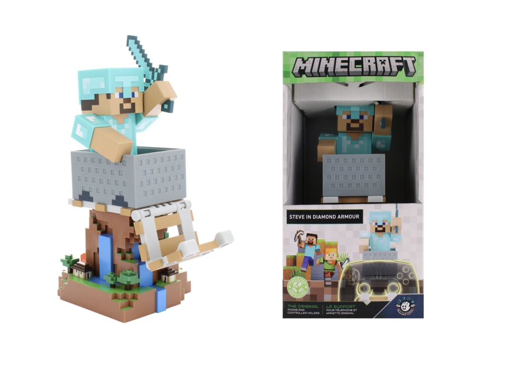 MINECRAFT - Steeve en Armure - Support Manette & Portable - 20cm