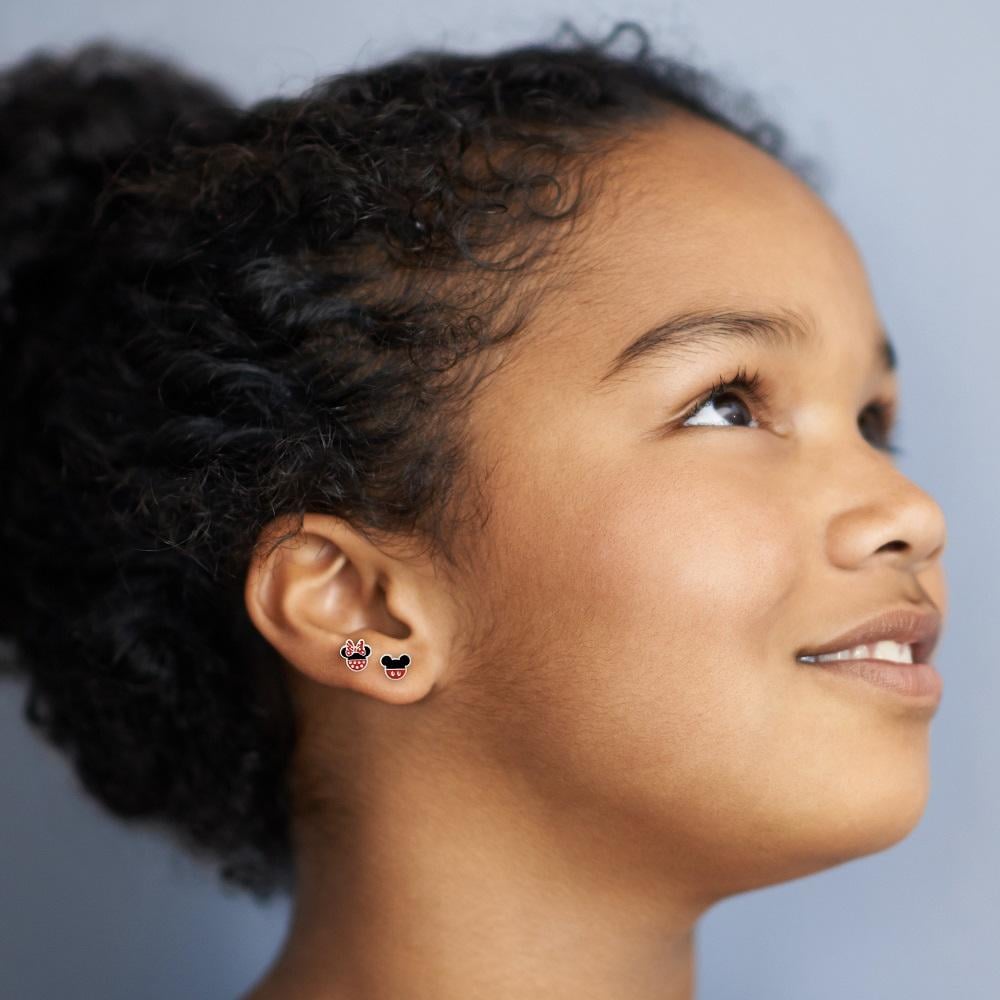 MINNIE + MICKEY - 1 Paire de Clous d'Oreilles - Laiton Argent Plaqué