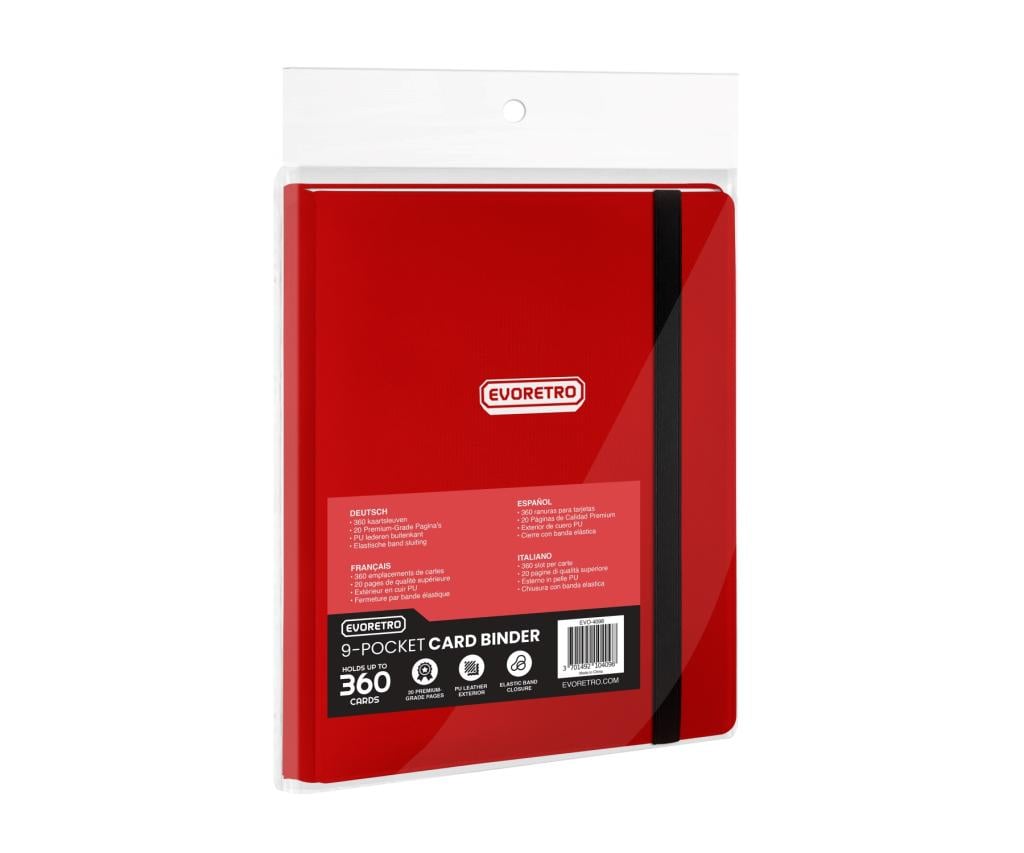 EVORETRO - Classeur cartes rég. 9 poches 360 cartes a/ élastique Rouge