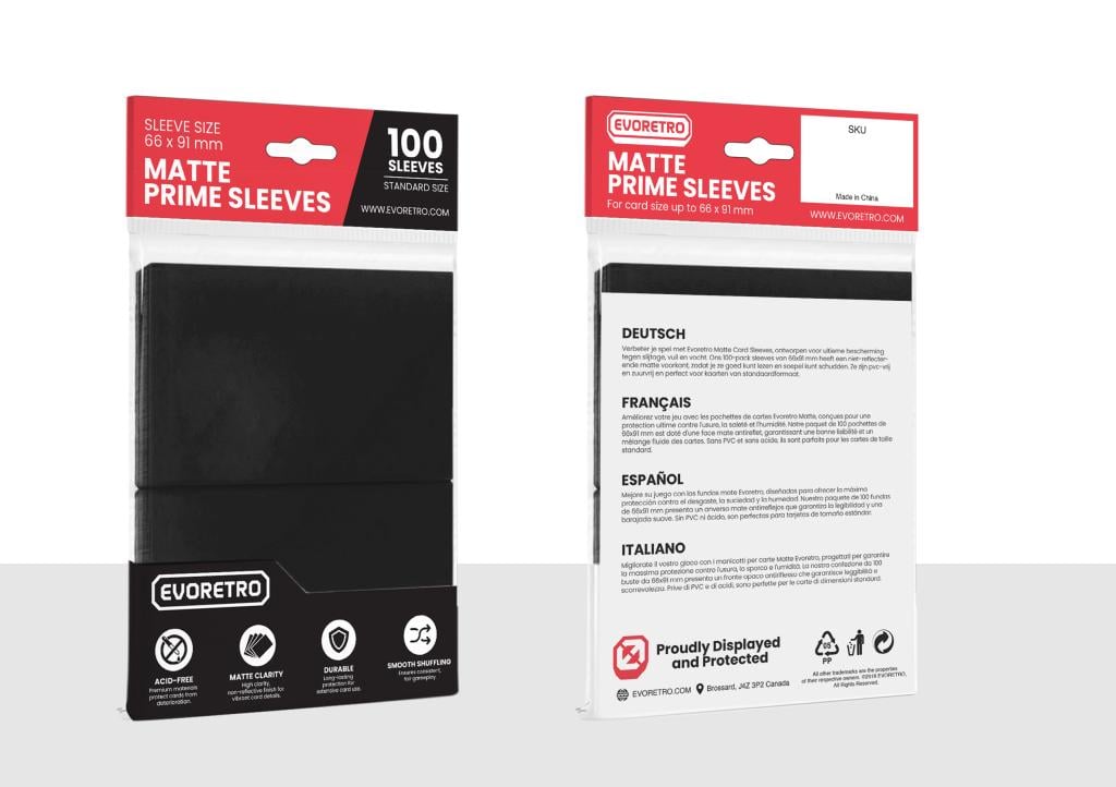 EVORETRO -Pochettes cartes mates Format standard 66x91mm noir 100-Pack