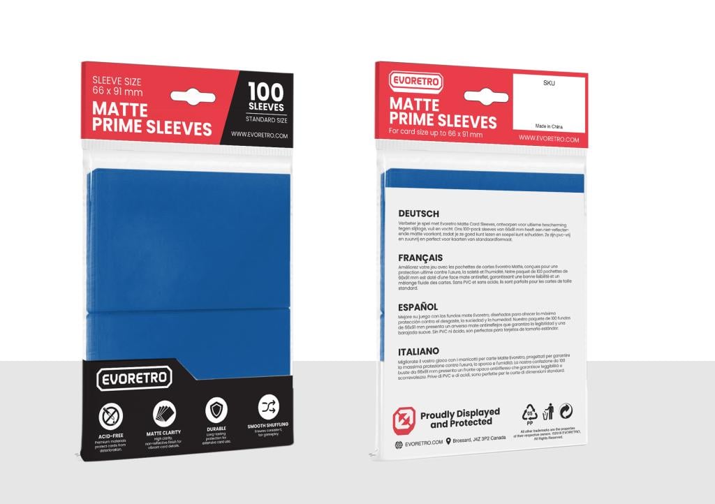 EVORETRO -Pochettes cartes mates F. stand. 66x91mm Bleu Petro 100-Pack