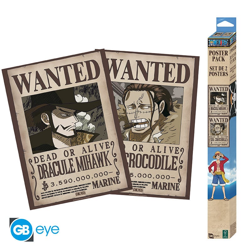 ONE PIECE - Wanted Mihawk & Crocodile - Set de 2 posters '52x38'