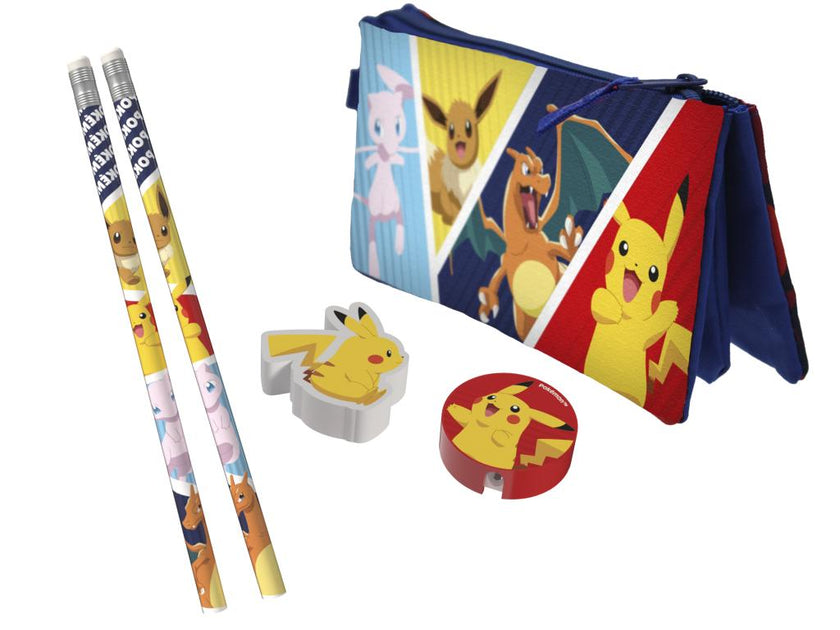 POKEMON - Set de Papeterie avec une Trousse Triple - 5pc