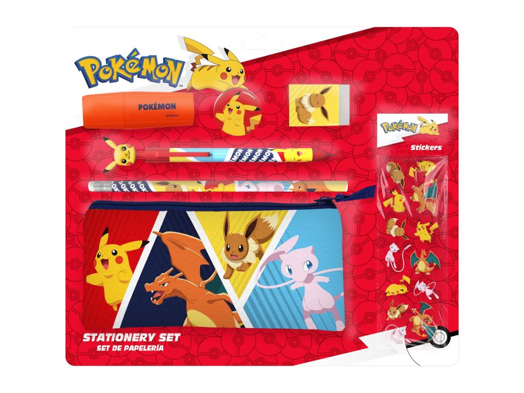 POKEMON - Set de Papeterie avec une Trousse Triple & Stickers - 7pc