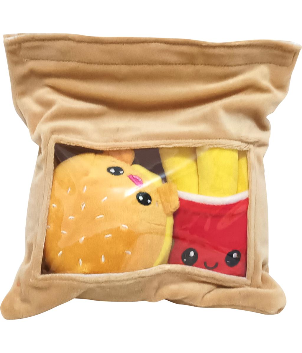 YUMMIES - Burger & Frites - 2 Peluche 15cm dans sac en peluche 21x21cm