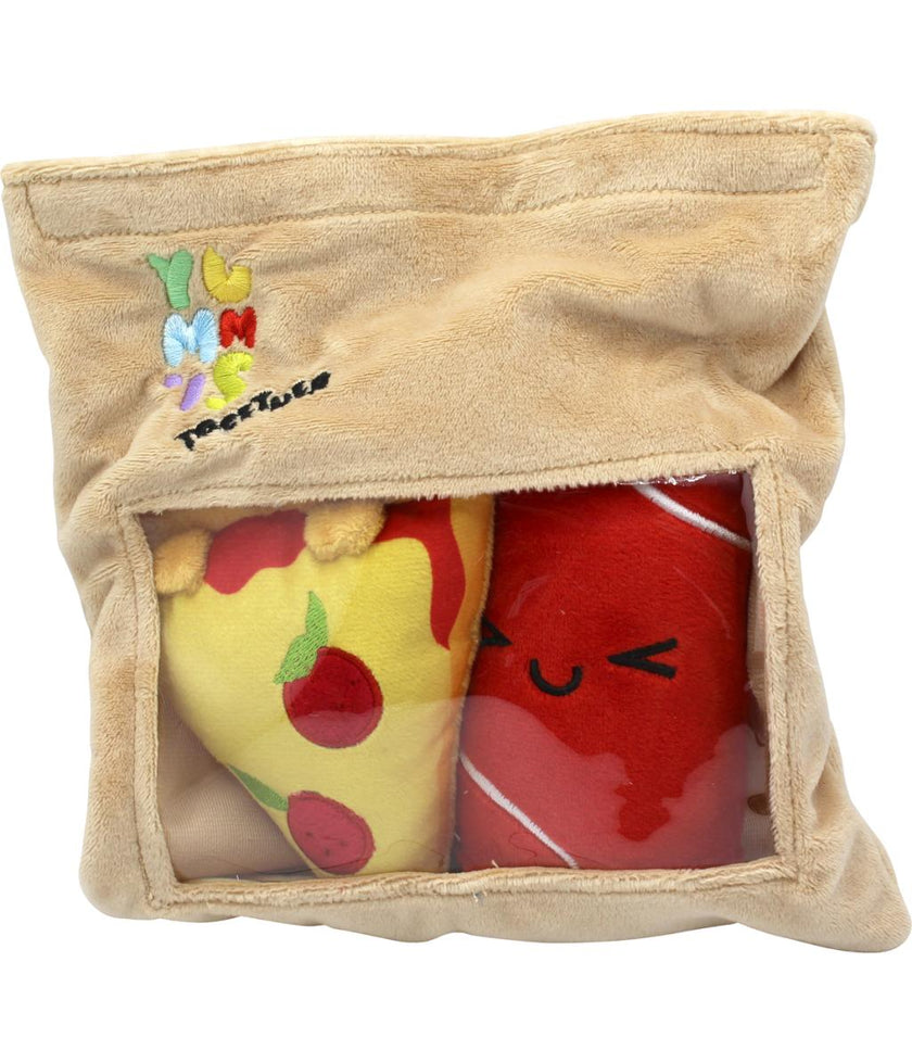 YUMMIES - Pizza & Cola - 2 Peluche 15cm dans sac en peluche 21x21cm