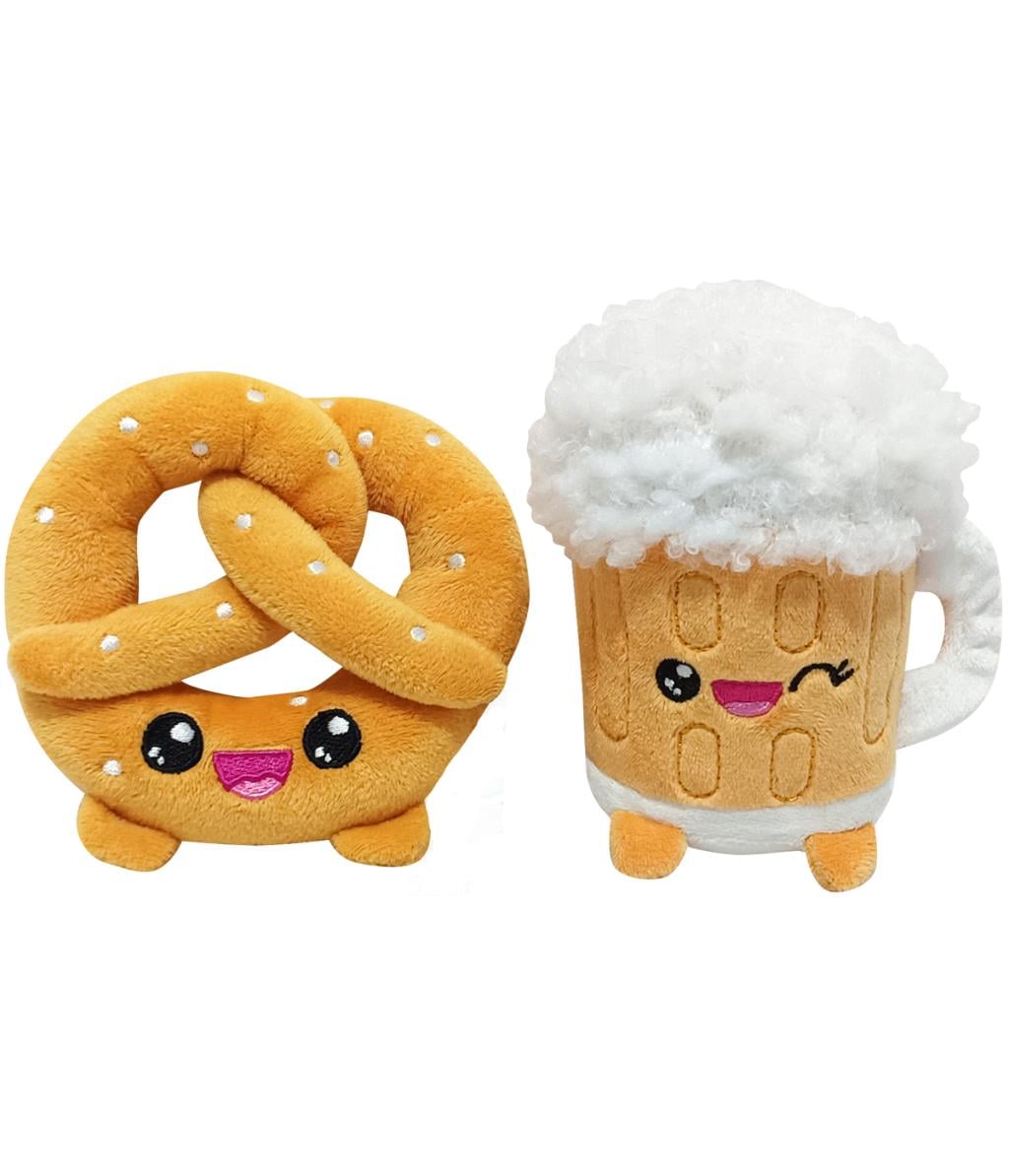 YUMMIES - Bretzel & Bière - 2 Peluche 15cm dans sac en peluche 21x21cm