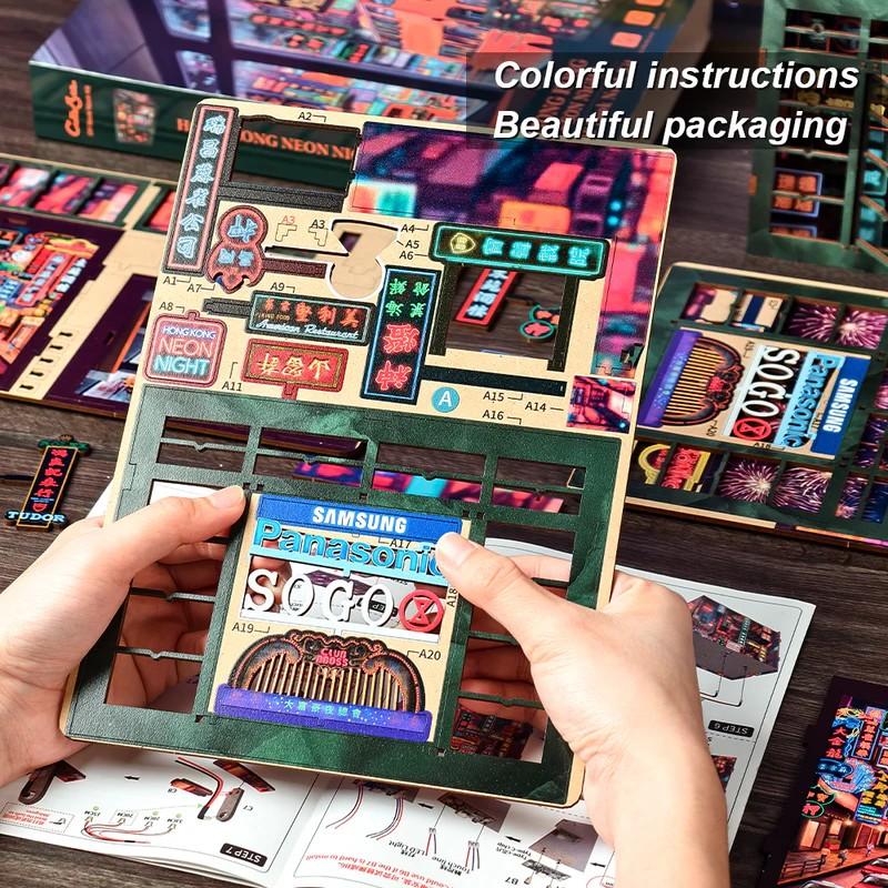 BOOK NOOK KIT - DIY - Hong Kong Lumière Neon - 49pc + Eclairage LED