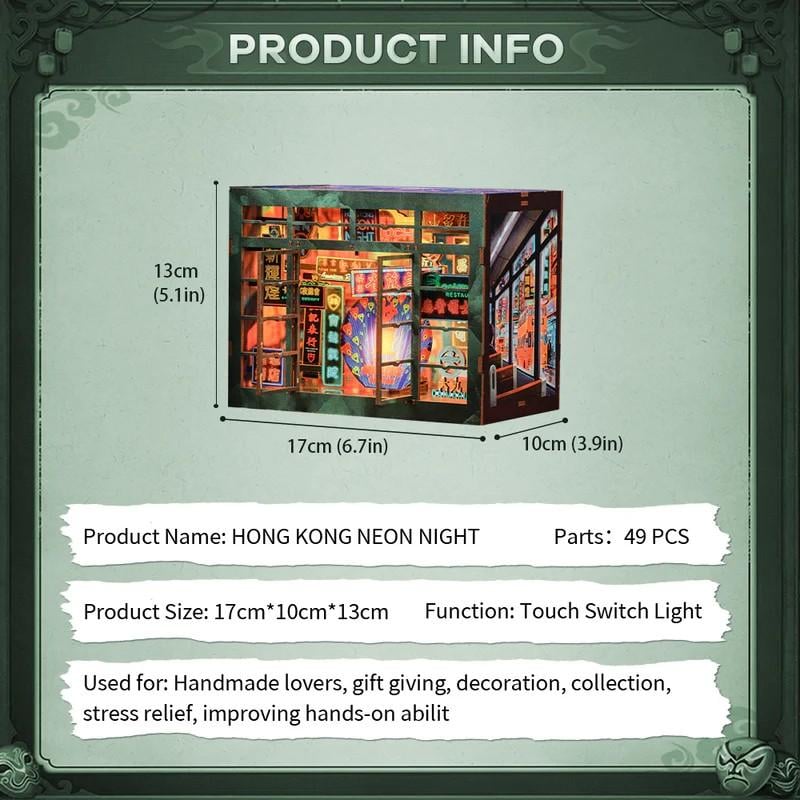 BOOK NOOK KIT - DIY - Hong Kong Lumière Neon - 49pc + Eclairage LED