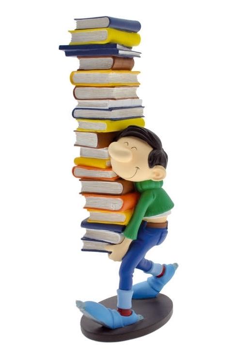 GASTON LAGAFFE - Figurine Resine - Portant une Pile de Livres - 29cm