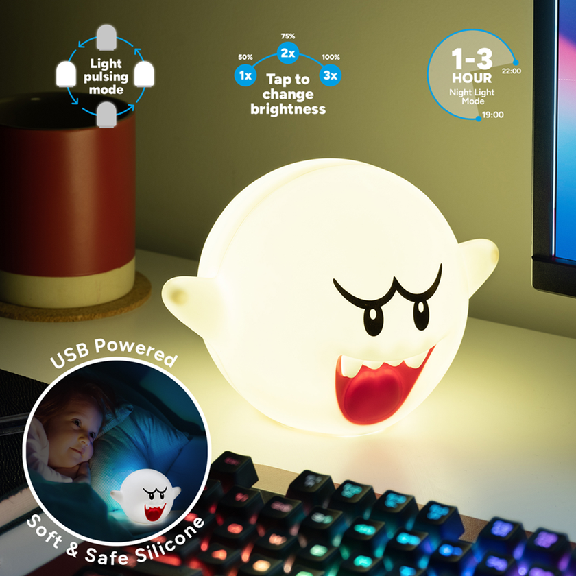 SUPER MARIO - Boo - Lampe en Silicone 'SquishyGlo' Rechargeable 15cm