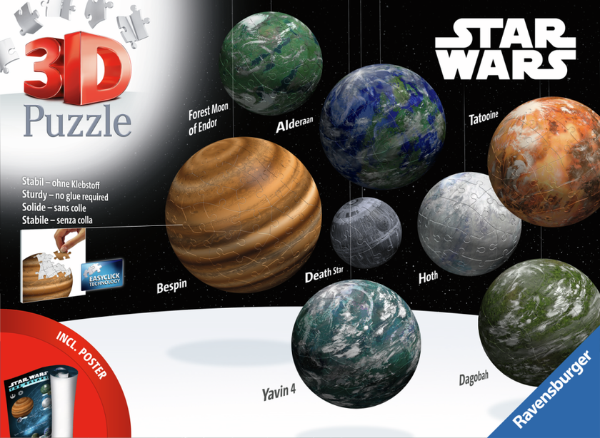 STAR WARS - Planète de la Galaxie - Puzzle 3D 1x108, 4x72, 2x54, 1x27p