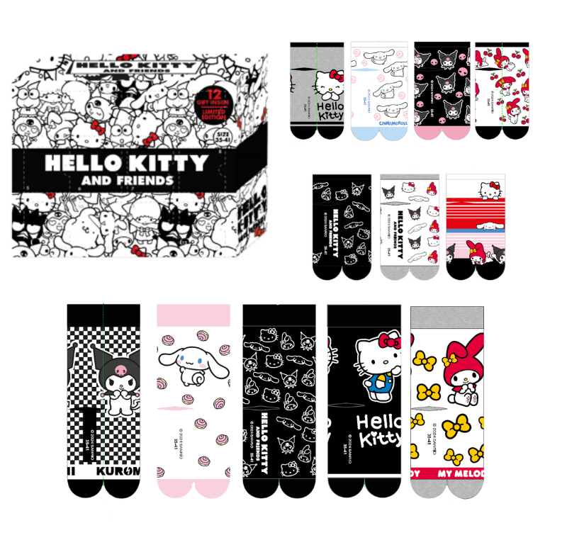 HELLO KITTY & Friends - Gift Box - 12 Paires de Chaussettes (T 35-41)