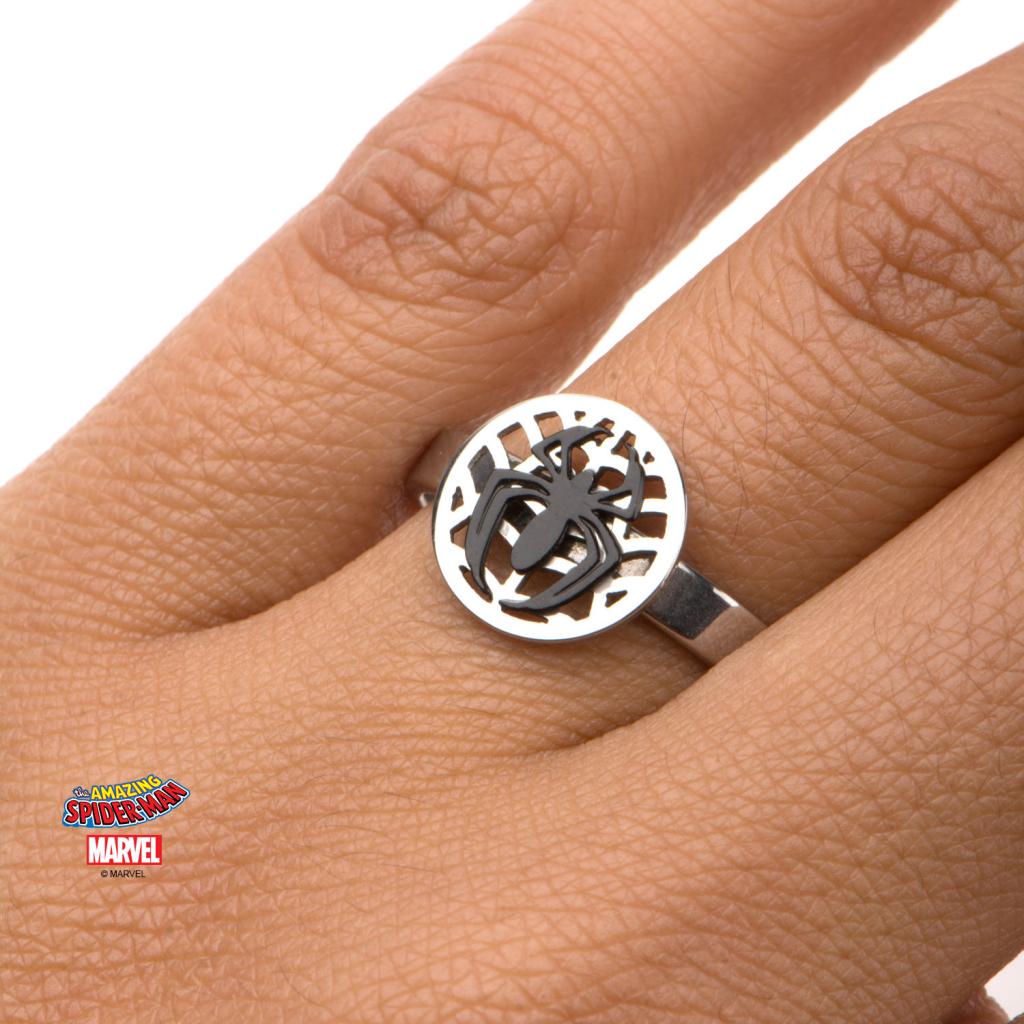 MARVEL - Women's Silver Plated Brass Spider-Man Ring - Size 9