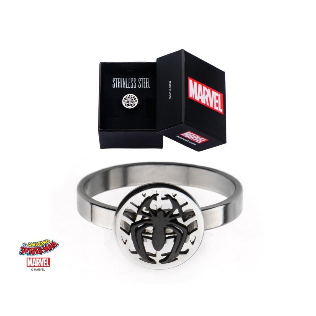 MARVEL - Women's Silver Plated Brass Spider-Man Ring - Size 7