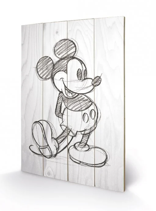 DISNEY - Mickey Mouse Black / White - Impression sur bois 40x59cm