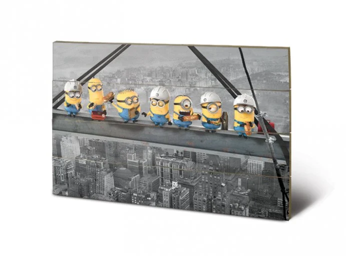 MINIONS - Lunch on a Skyscraper - Impression sur bois 40x59cm