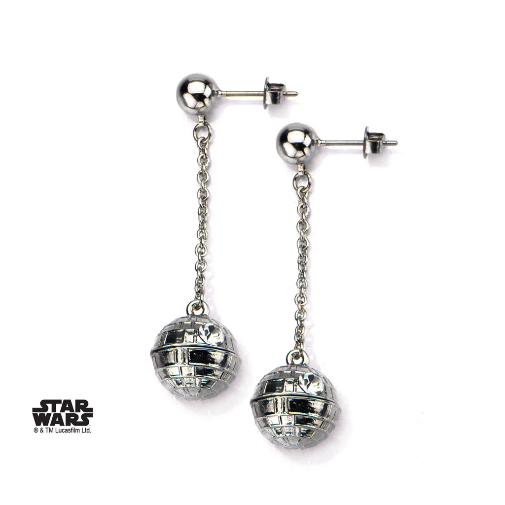 STAR WARS - Stainless Steel 3D Death Star Stud Dangle Earrings