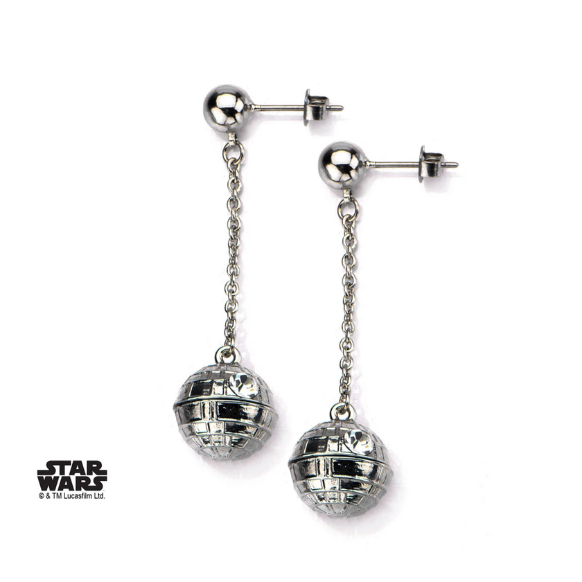 STAR WARS - Stainless Steel 3D Death Star Stud Dangle Earrings