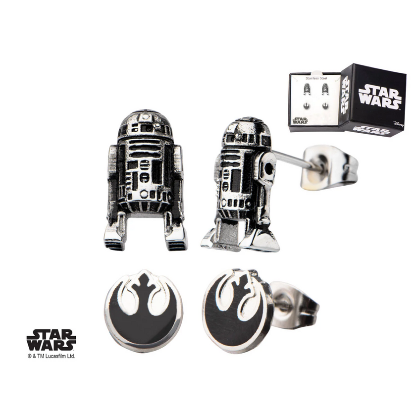 STAR WARS - 3D R2D2 and Rebel Alliance Symbol Stud Earring Set