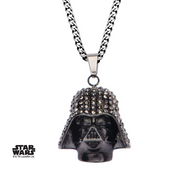 STAR WARS - Black PVD Plated Darth Vader with Clear Gem Pendant Chain