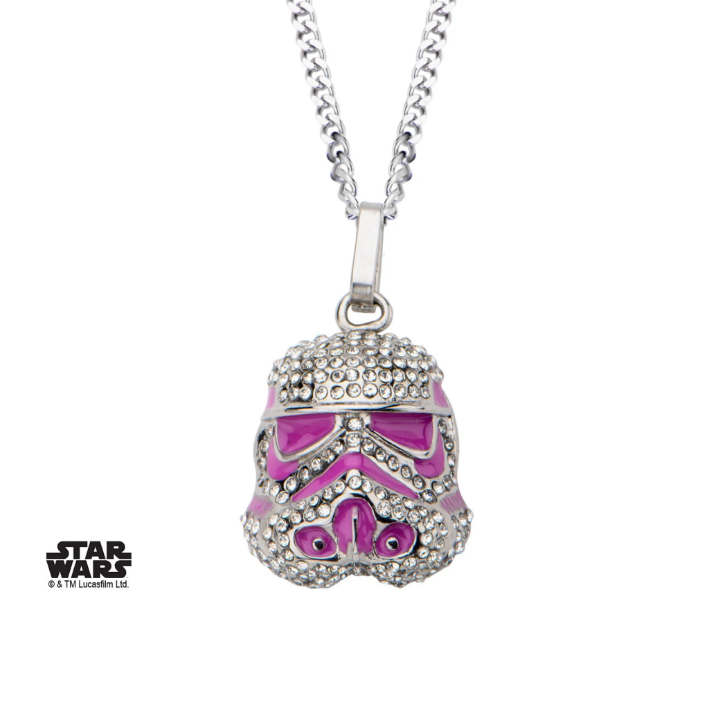 STAR WARS - Stormtrooper with Clear Gem and Pink Enamel Filled Pendant