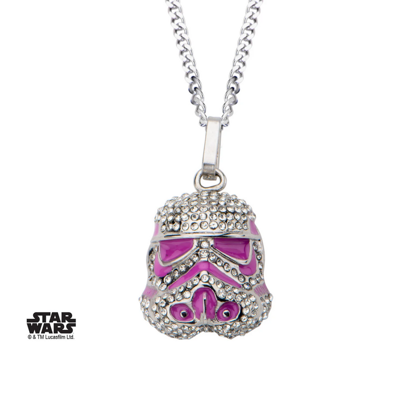 STAR WARS - Stormtrooper with Clear Gem and Pink Enamel Filled Pendant