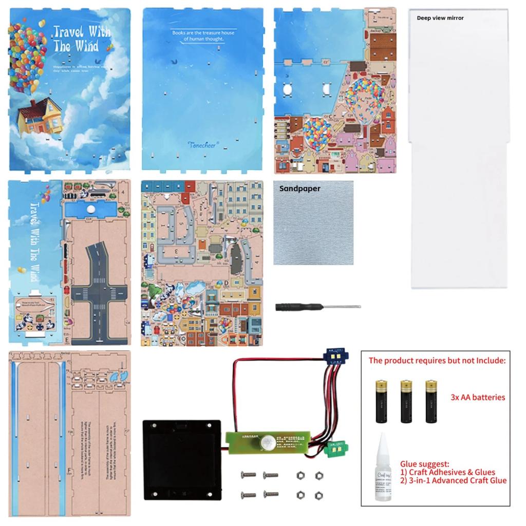 BOOK NOOK KIT - DIY- Voyage avec le vent - 143pcs + LED Light