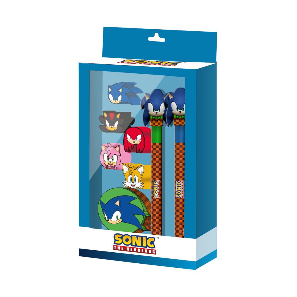 SONIC & Friends - Set de 2 Crayons + 5 Gommes