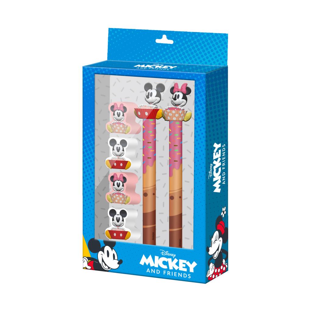 MINNIE & MICKEY - Muffin - Set de 2 Crayons + 4 Gommes